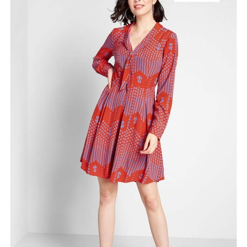 ModCloth Red Tie-Neck Dress Sz 4
